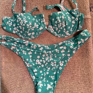 Turquoise and Floral Bikini with wire cup push up.